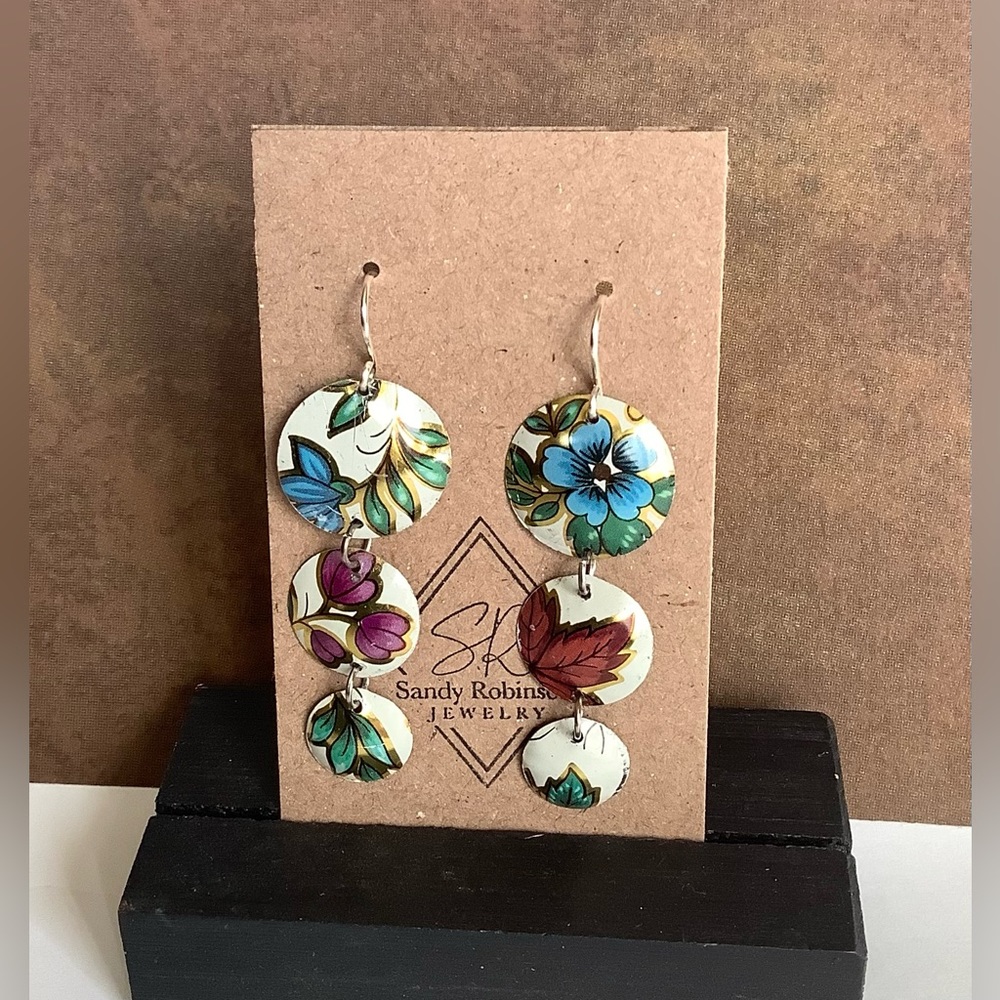 Handcrafted Recycled Repurposed Domed Tin Earrings One of a Kind Made in USA